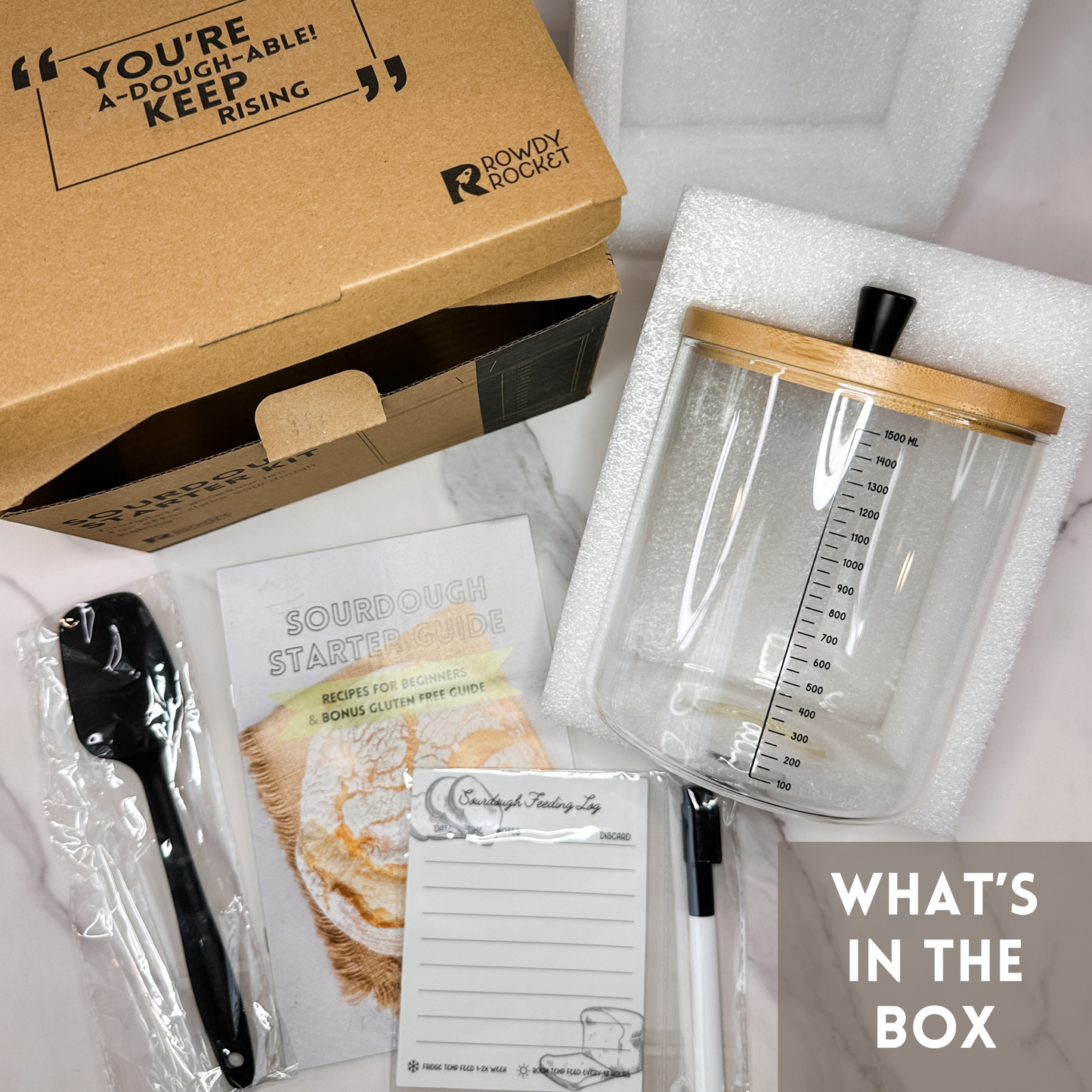 Sourdough Starter Jar Kit with Glass Jar, Spatula & More