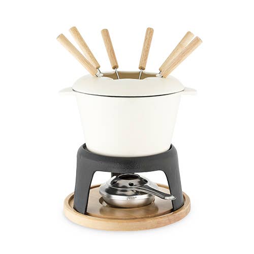 Enamel Coated-Finish Cast Iron Fondue Set