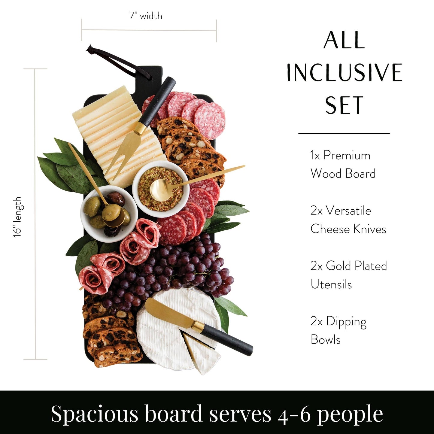 7 Piece Black Charcuterie Board Set | Christmas Gift